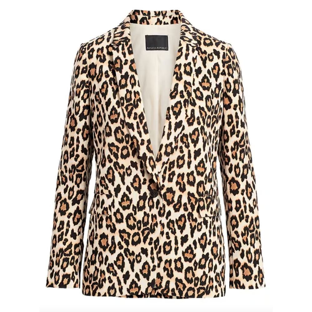Banana Republic Leopard-Print Blazer in Cream, Black & Brown